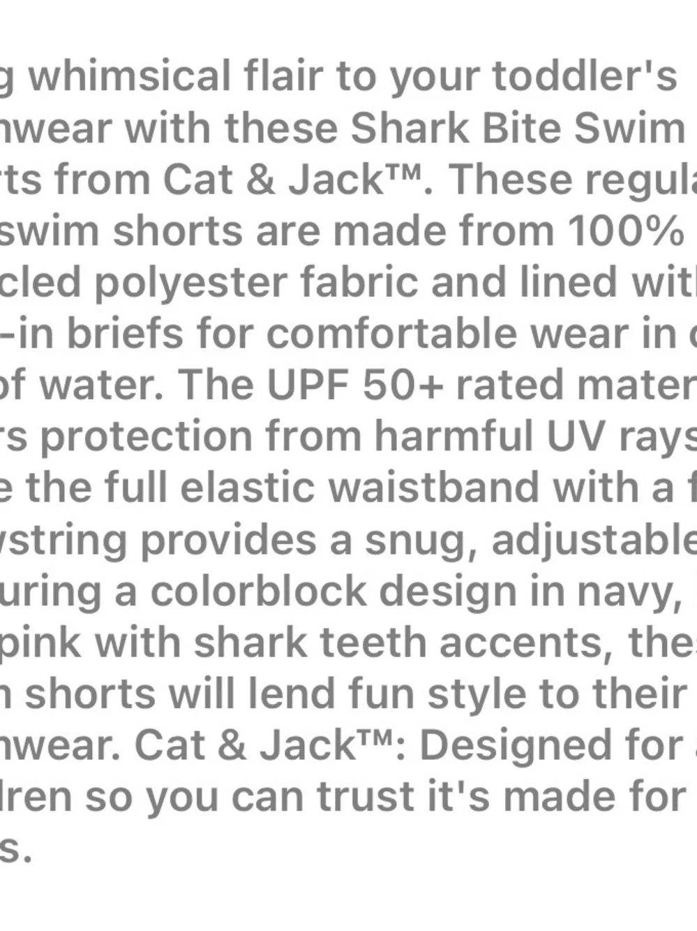 Cat & Jack Navy Blue Shark Swim Trunks 3T nwt upf50+ lined elastic drawstring